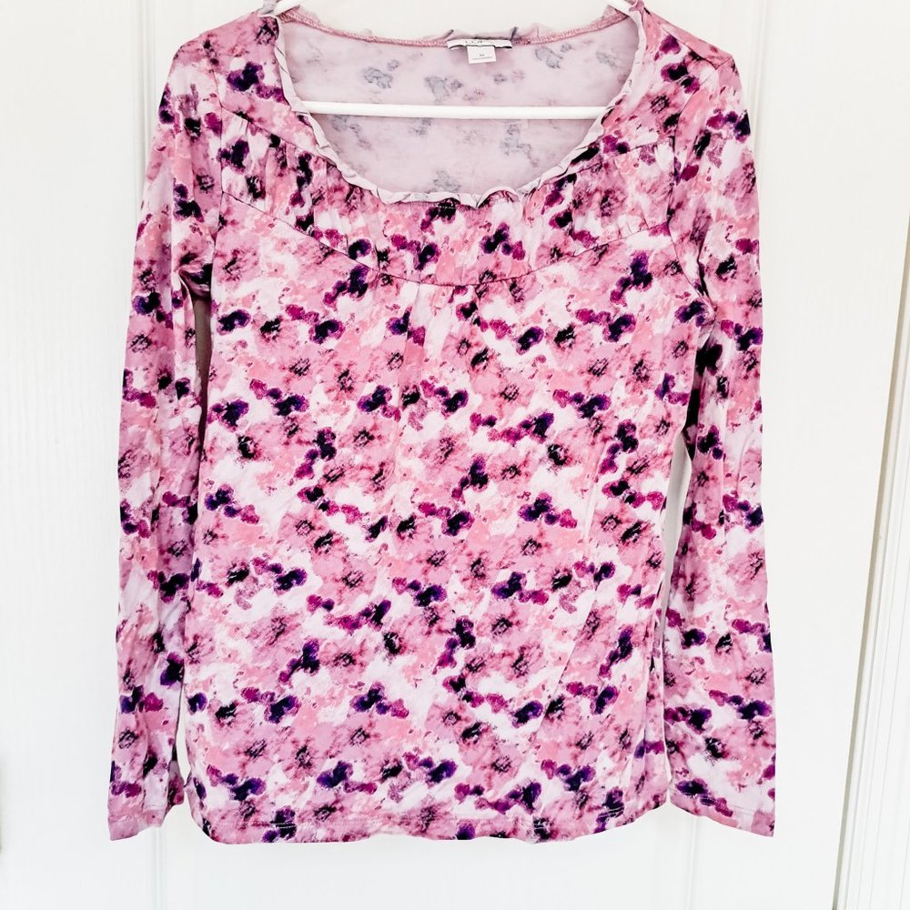 Purple Floral Ann Taylor Loft Long Sleeve Top Size Medium